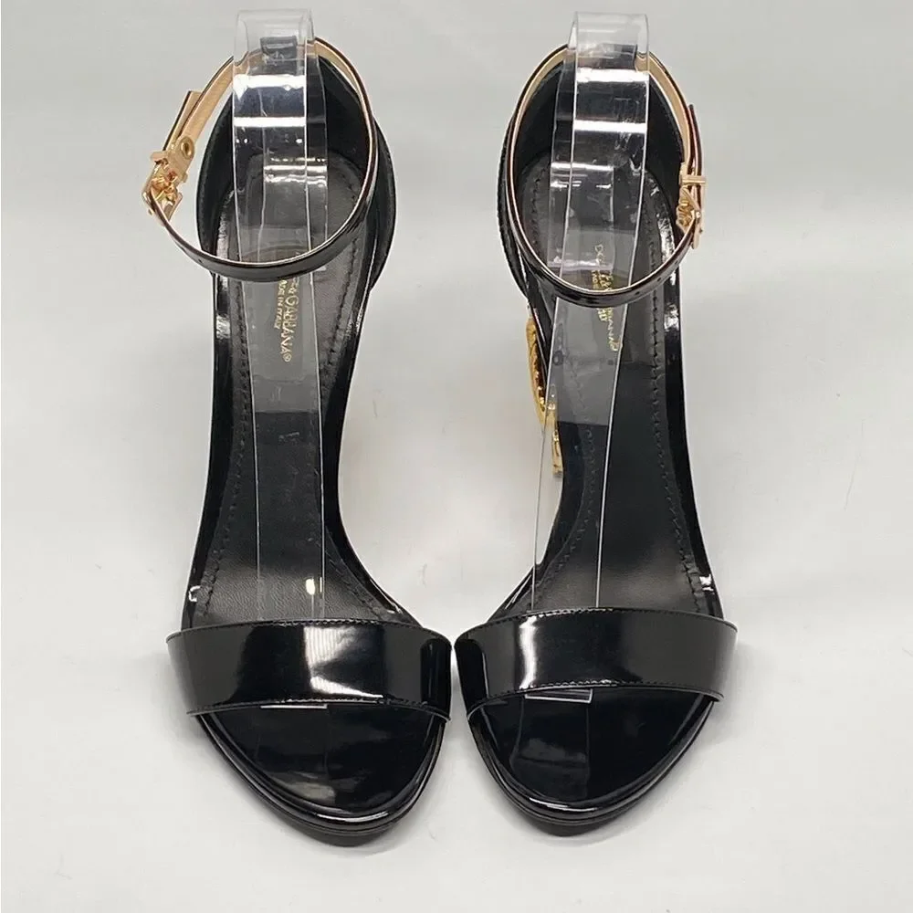 Dolce&Gabbana Sculpted-Heel Baroque DG Leather Sandals size 37 - Picture 3 of 13